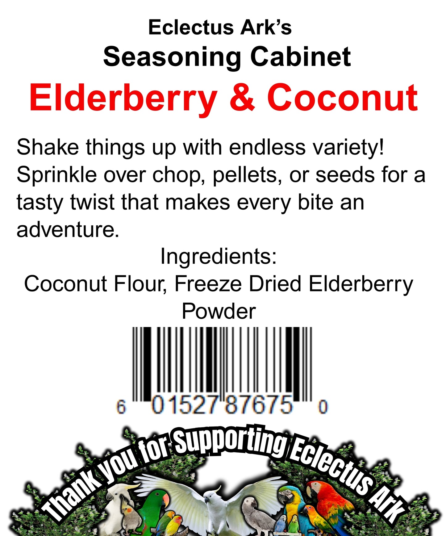 Eclectus Ark's Seasoning Cabinet - Elderberry & Coconut