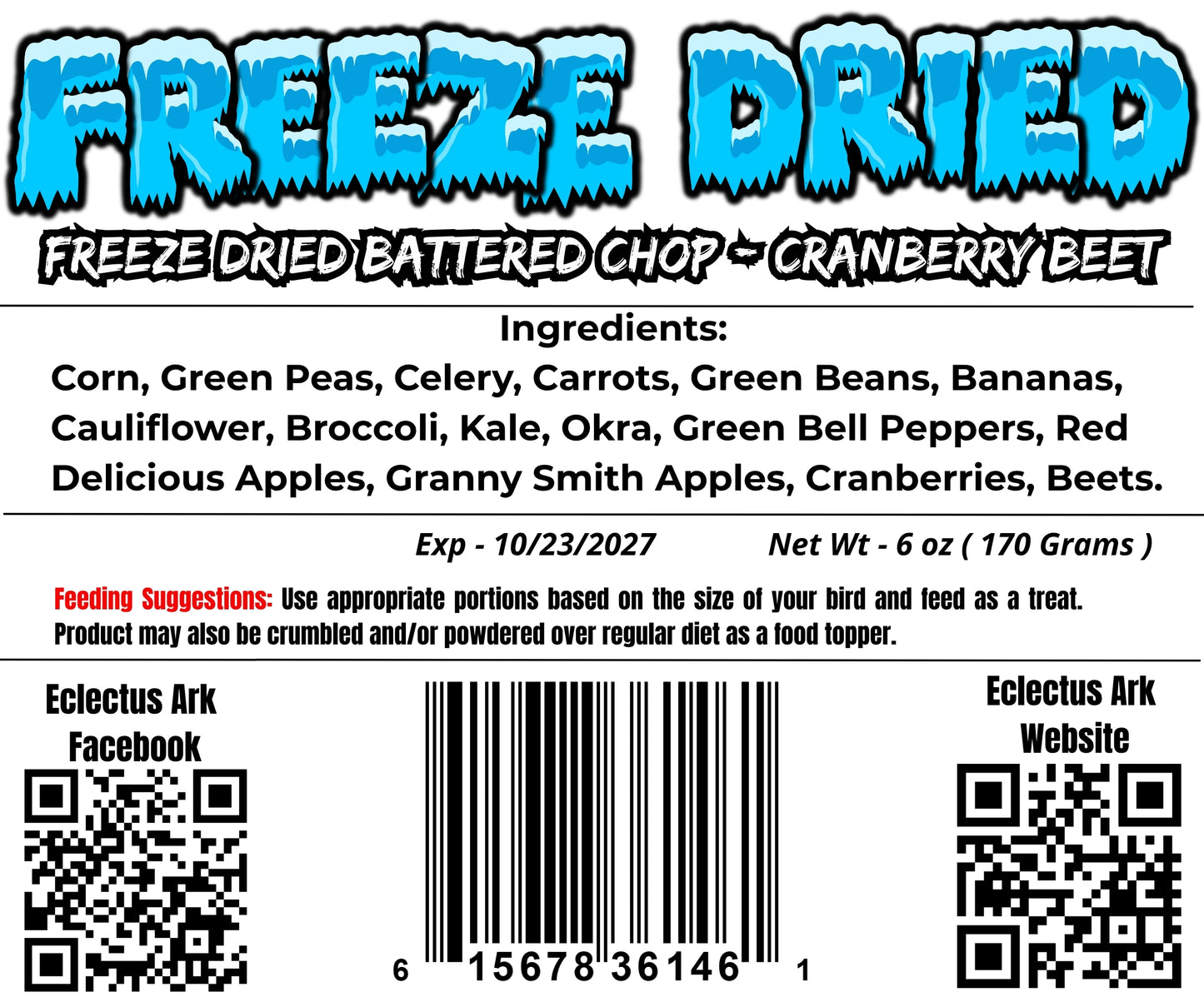 Burst of Flavor Freeze-Dried Chop Cranberry Beet Parrot Treat – Eclectus Ark 6 oz Package