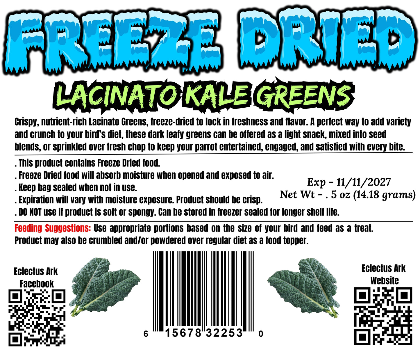 Freeze Dried Greens - Lacinato Kale