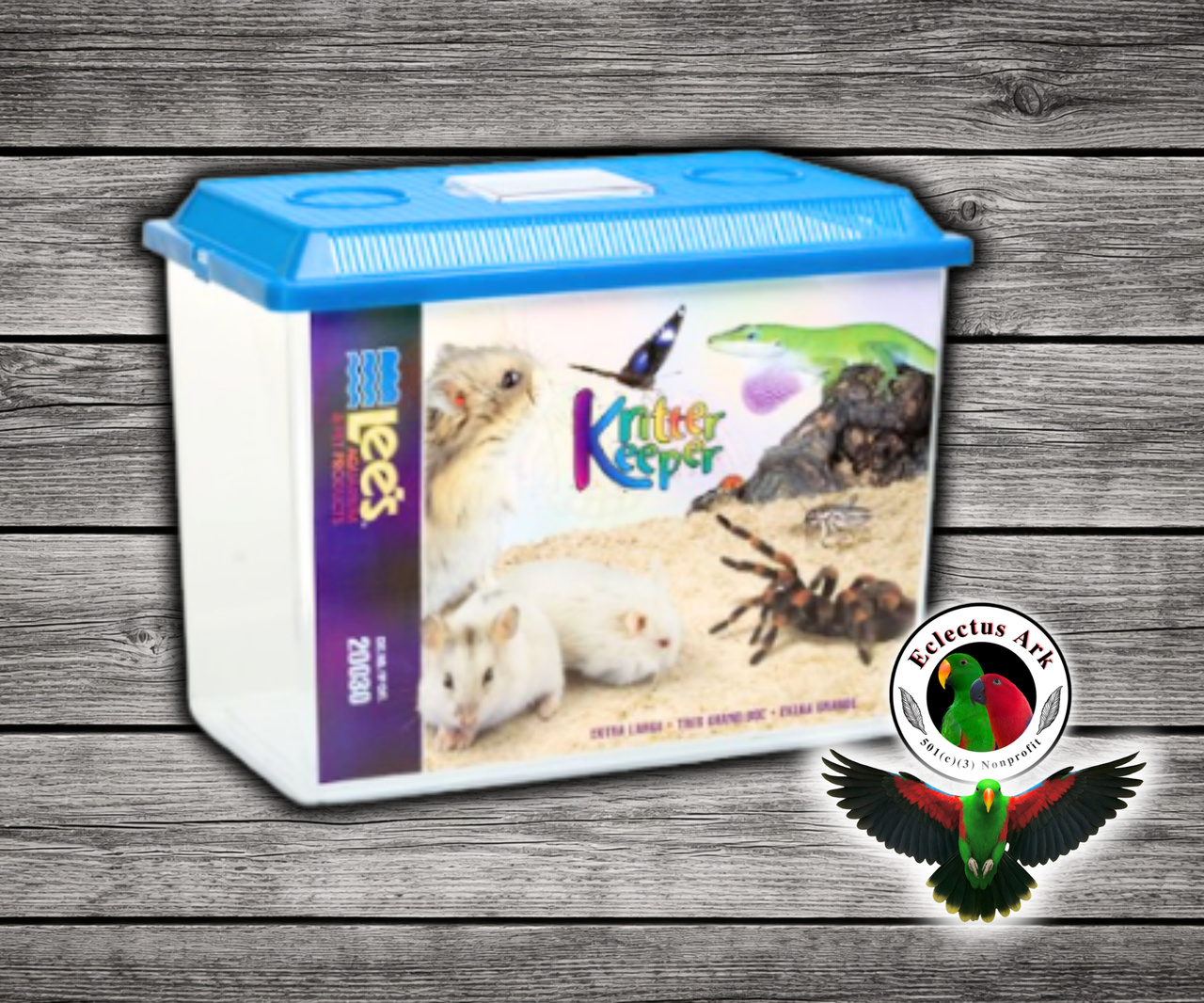 Kritter Keeper® ventilated terrarium and animal keeper by Hagen with assorted color lid, self-locking top, hinged viewer feeder window, and medium, large, extra large size options. Size Extra Large