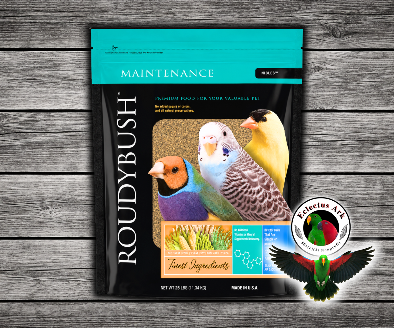 Roudybush Daily Maintenance Nibles Small Bird Food made with all-natural ingredients and no added food coloring or sugar for budgies, parakeets, canaries, and finches. 25 lb bag