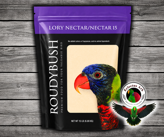 Roudybush Nectar 15 Lory Diet lower-sugar lory food with 15 percent protein for lories and hand-feeding hummingbirds from 0 to 3 weeks of age. 15 lb bag