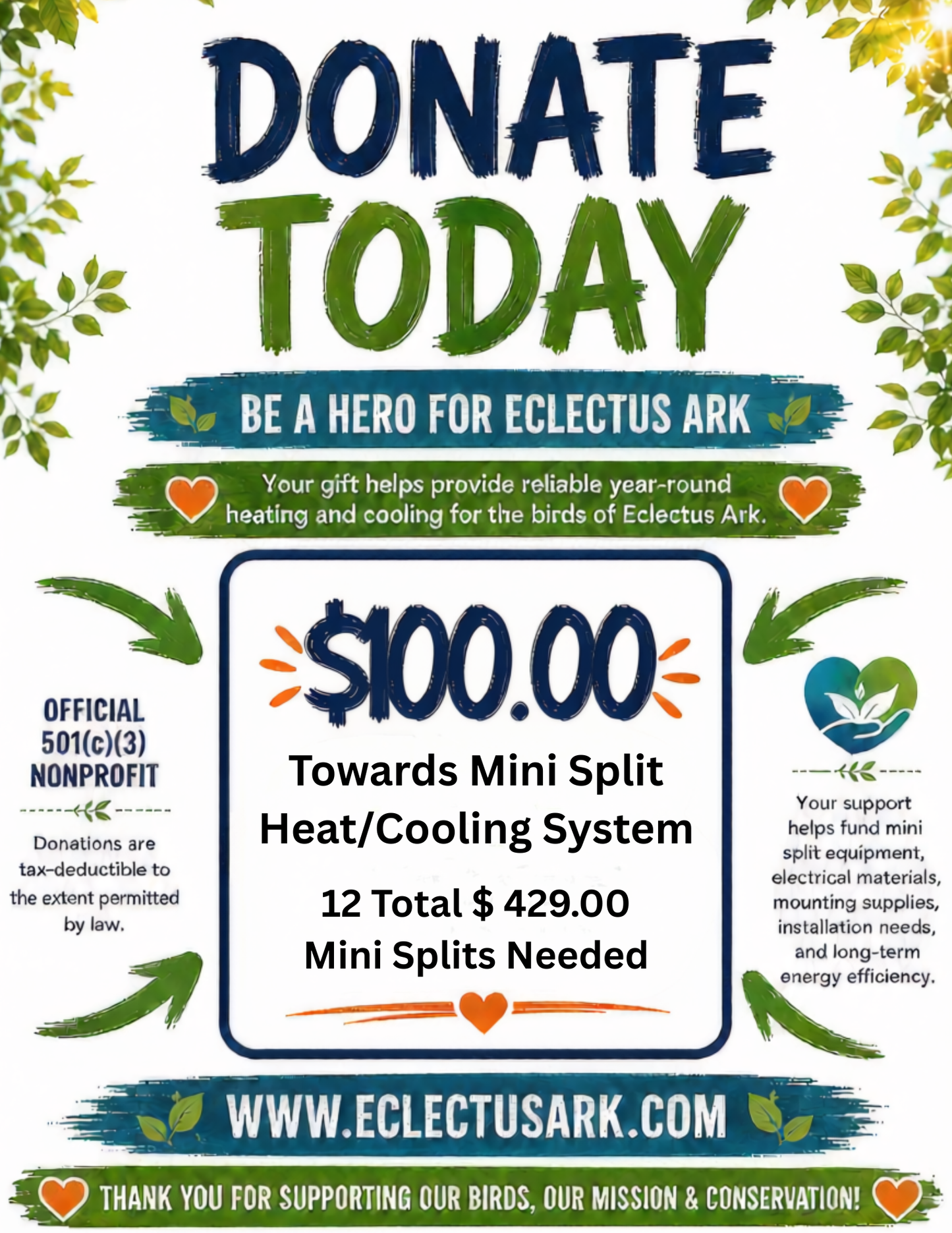 Fundraiser / Donations for Facility Upgrade - Mini Splits for Heating and Cooling
