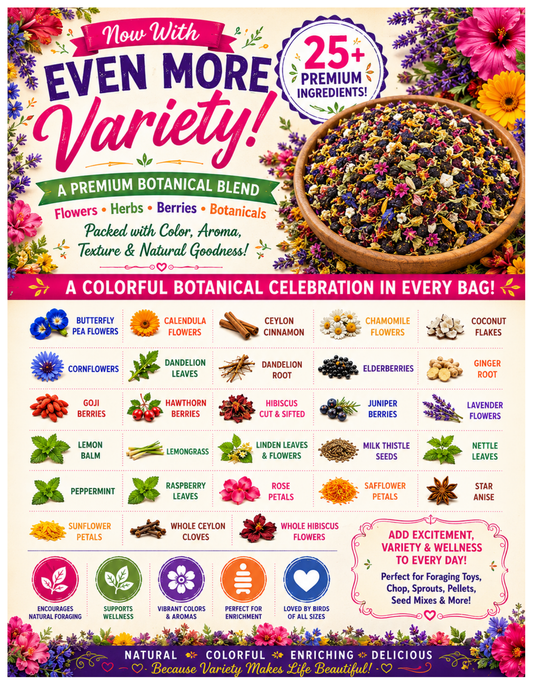 A Colorful Way to Add Variety: Eclectus Ark’s Herbs and Flowers Mix