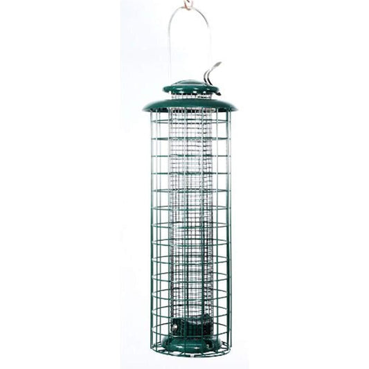 Audubon caged bird feeder for black oil sunflower seed or peanuts with 1½ inch grid design to help deter squirrels and larger birds.