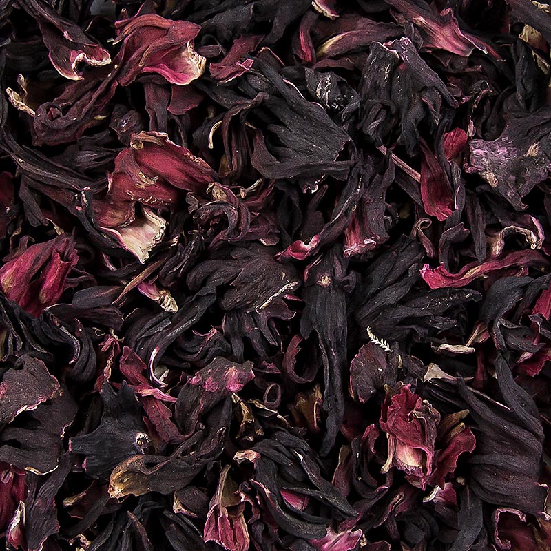 Dehydrated hibiscus flowers for parrots used as a natural enrichment treat with bright red color and tart flavor