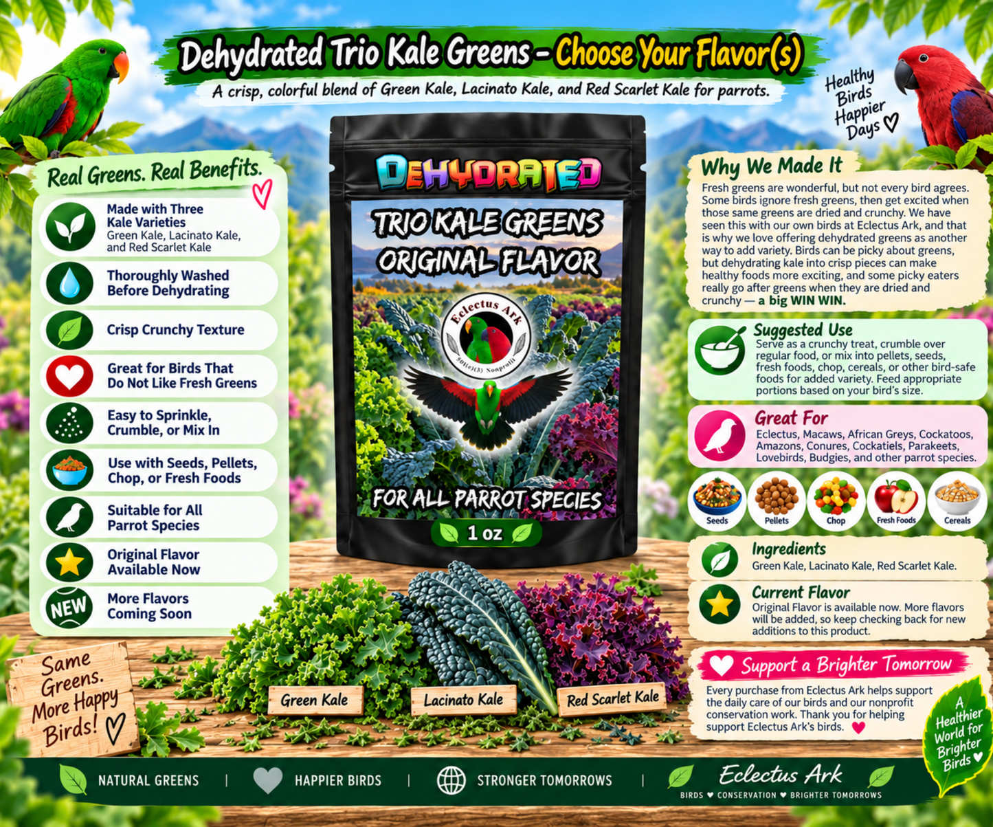 Dehydrated Trio Kale Greens - Choose Your Flavor(s)