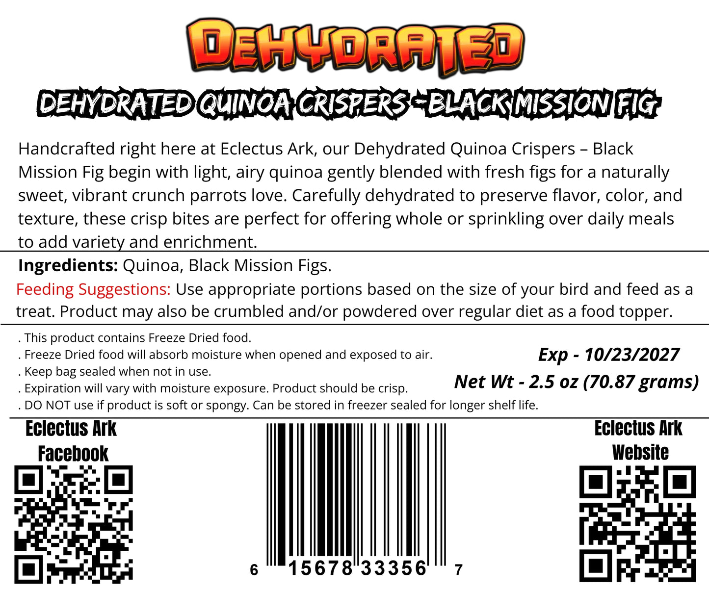 Dehydrated Quinoa Crispers – Black Mission Fig | Eclectus Ark