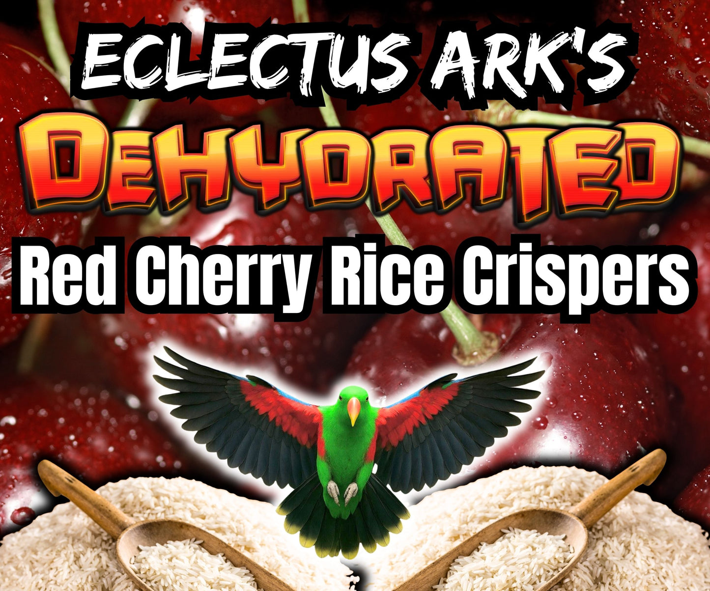 Dehydrated Red Cherry Rice Crispers parrot treat in resealable 3 oz bag – handmade natural crunchy snack