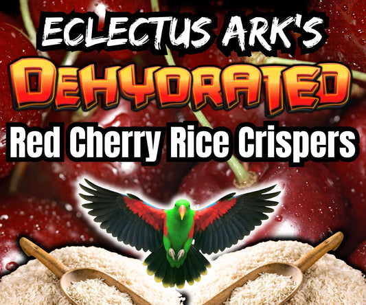 Dehydrated Red Cherry Rice Crispers parrot treat in resealable 3 oz bag – handmade natural crunchy snack