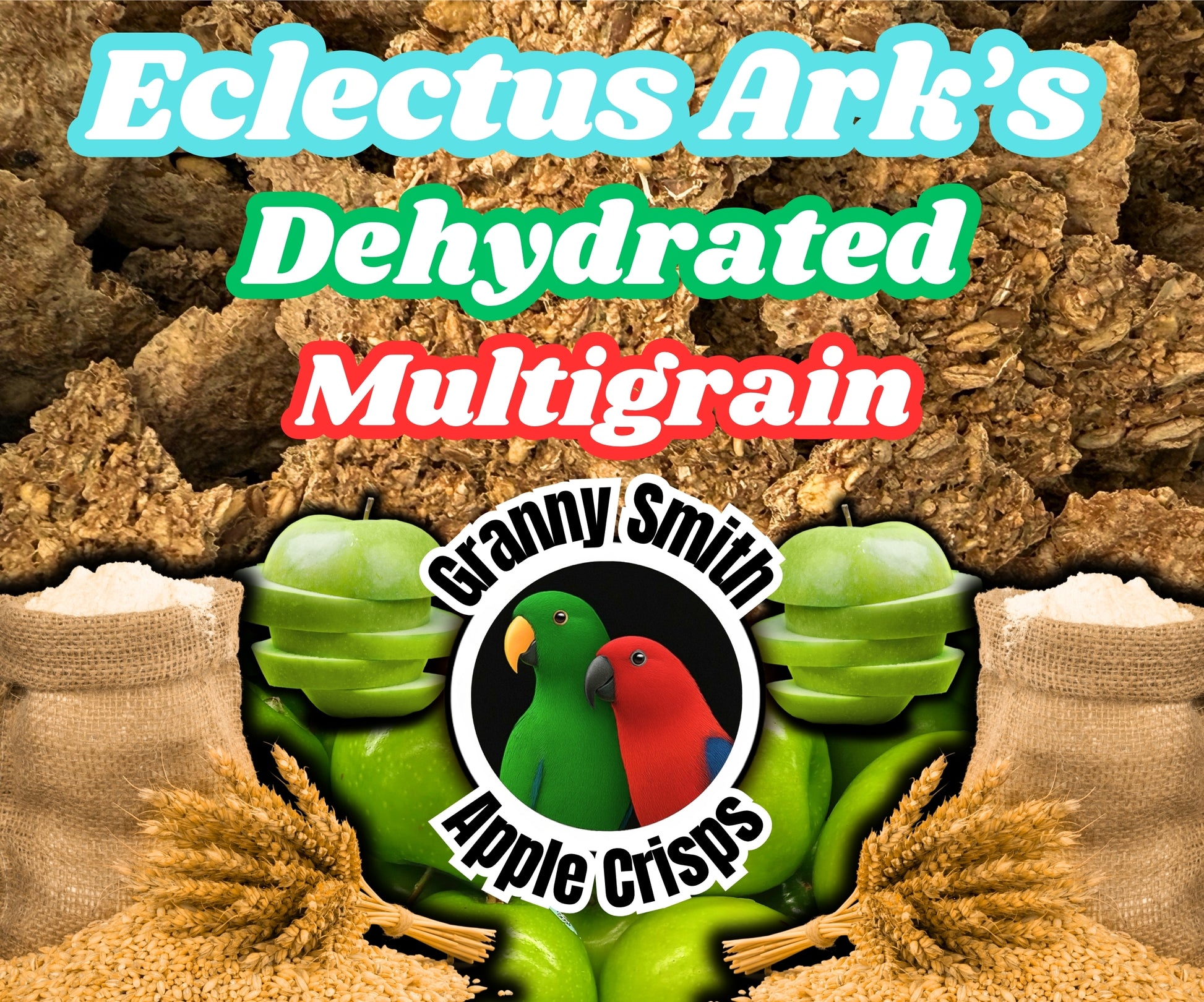 apples, chia seed, wheat, oat groats, triticale berries, rye berries, barley, spelt berries, and flax for parrots.