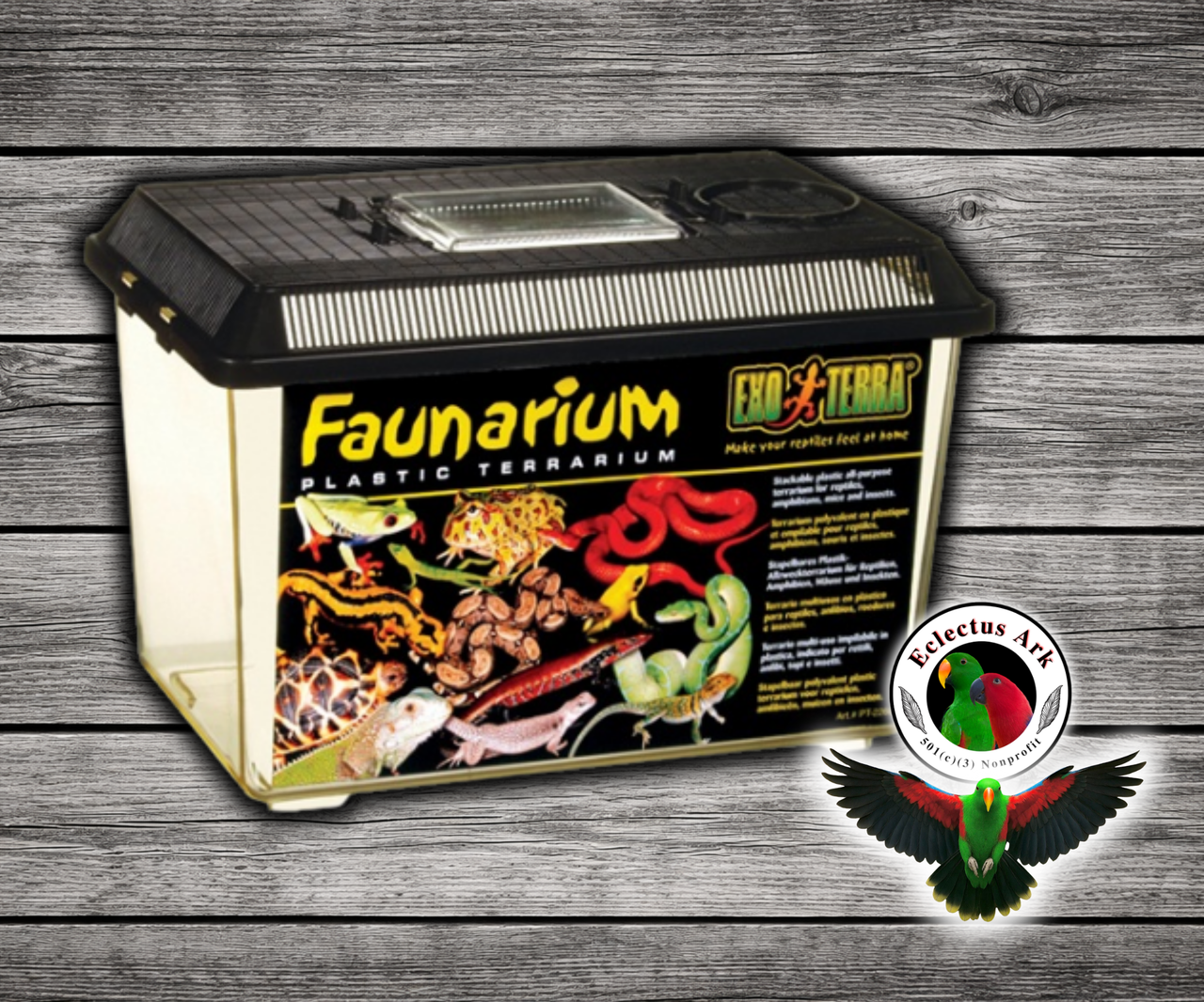 Exo Terra Faunarium stackable plastic terrarium available in medium and large sizes for transporting terrarium animals, live foods, temporary housing, and quarantine. Large