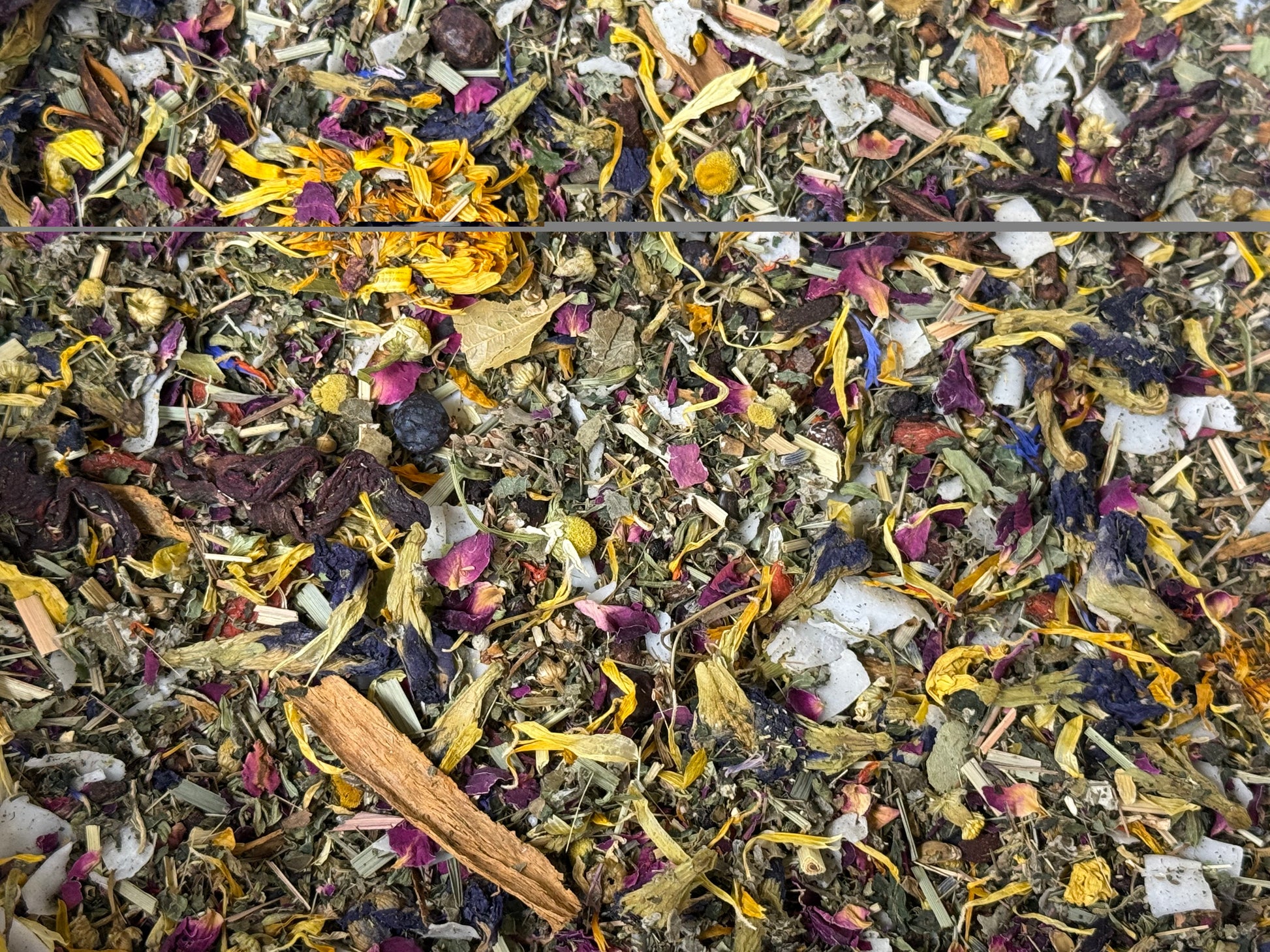 Natural flowers and herbs blend food topper for parrots and companion birds used to enhance chop pellets sprouts and seed mixes Close Up