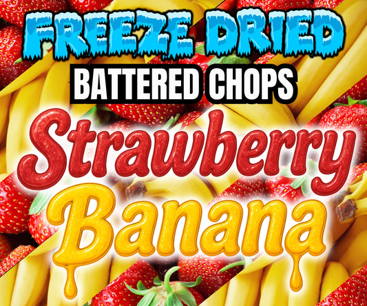 Bag of Burst of Flavor Freeze-Dried Chop – Strawberry Banana, a fruity, freeze-dried parrot snack for Eclectus, Macaws, Amazons, Conures and small birds.