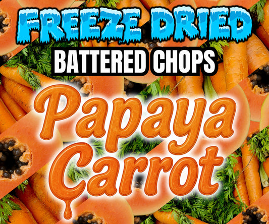 Burst of Flavor Freeze-Dried Chop Papaya Carrot Parrot Treat – Eclectus Ark - Front Package Label