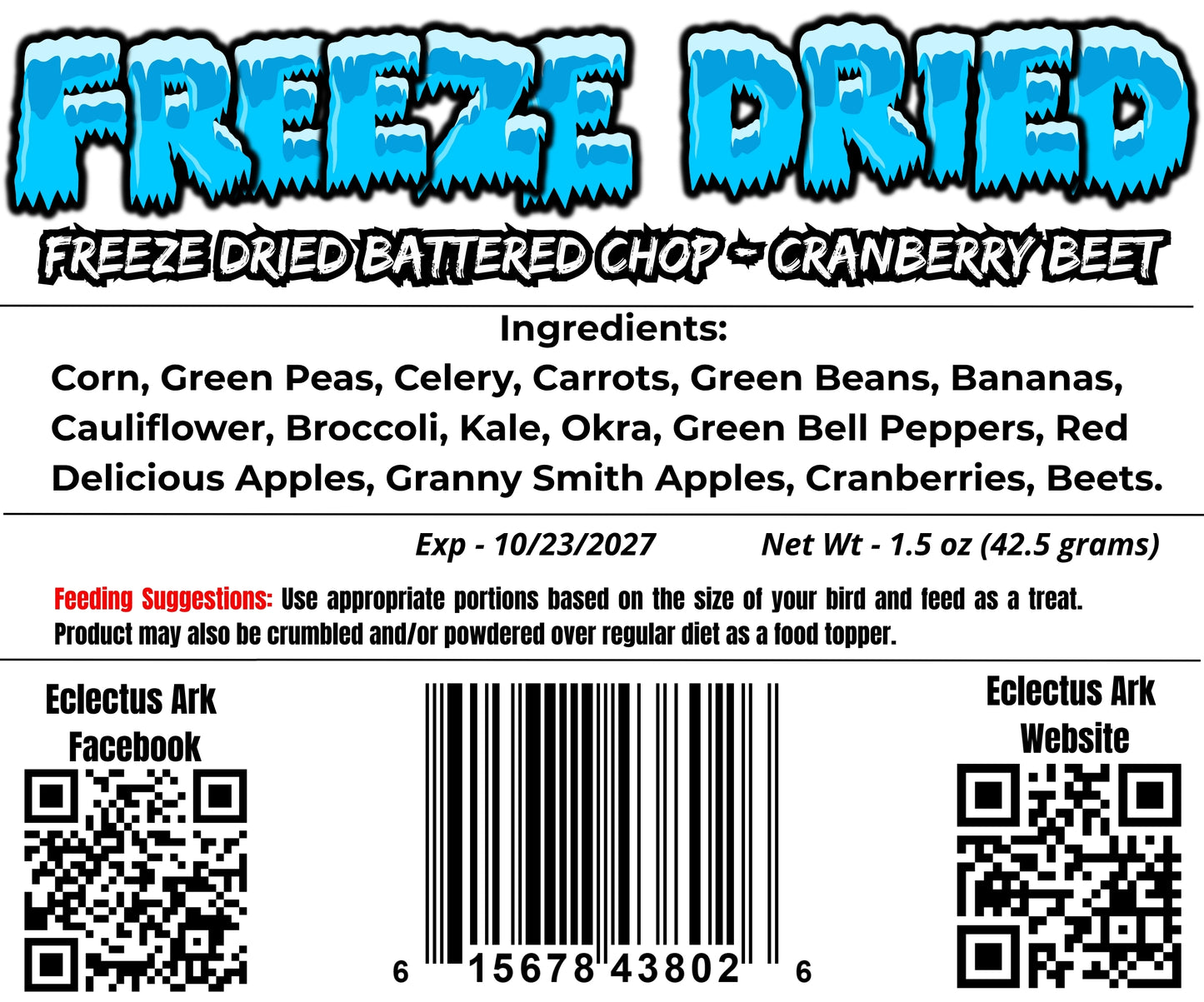 Burst of Flavor Freeze-Dried Chop Cranberry Beet Parrot Treat – Eclectus Ark 1.5 oz Package