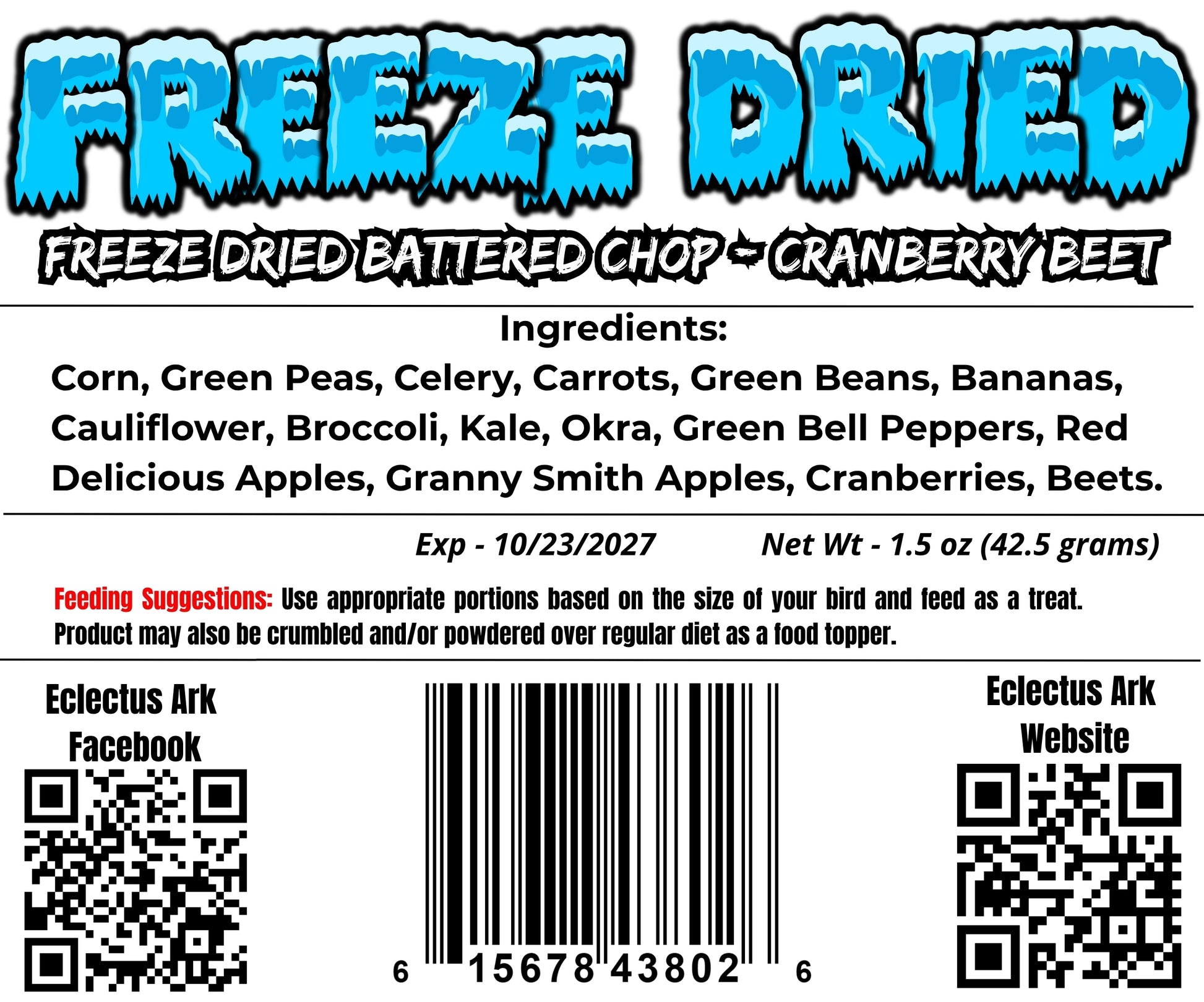 Burst of Flavor Freeze-Dried Chop Cranberry Beet Parrot Treat – Eclectus Ark 1.5 oz Package