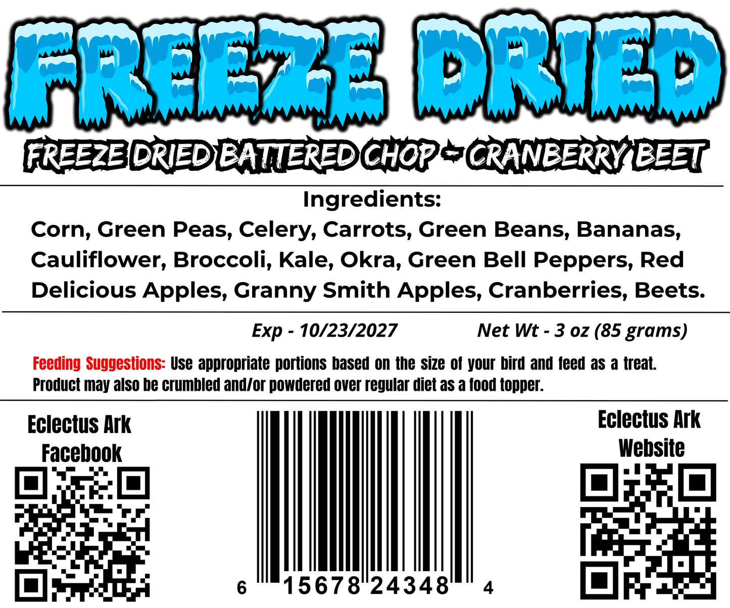 Burst of Flavor Freeze-Dried Chop Cranberry Beet Parrot Treat – Eclectus Ark 3 oz package