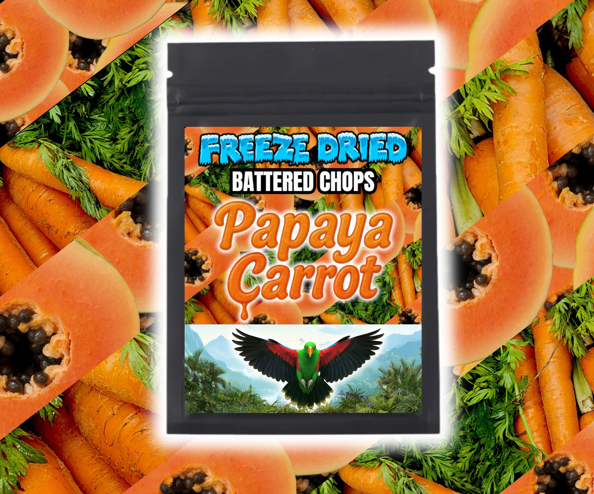 Burst of Flavor Freeze-Dried Chop Papaya Carrot Parrot Treat – Eclectus Ark Product Photo