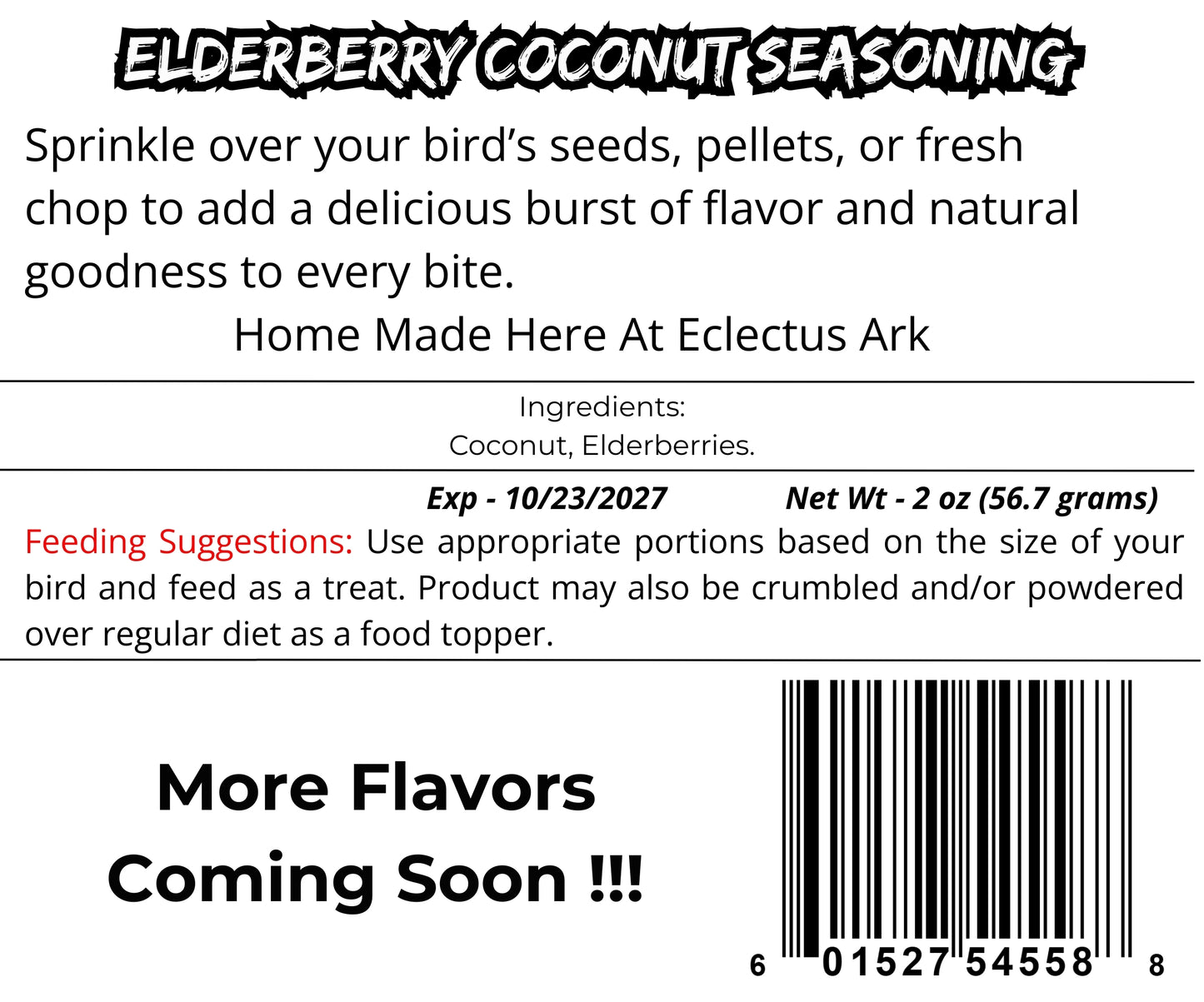 Eclectus Ark's Seasoning Cabinet - Elderberry & Coconut