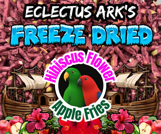 Front package of Eclectus Ark Freeze Dried Sweet Peppers Battered Apple Fries – crispy apple fries coated in sweet pepper batter.