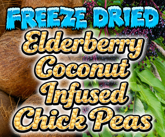 Freeze dried elderberry coconut infused chick peas parrot treat