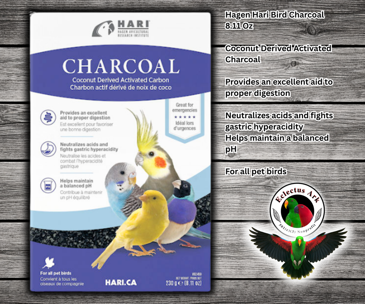 Hagen Hari Bird Charcoal Supplement 8.11 Oz made with coconut derived activated charcoal for all pet birds, supporting proper digestion and balanced pH.