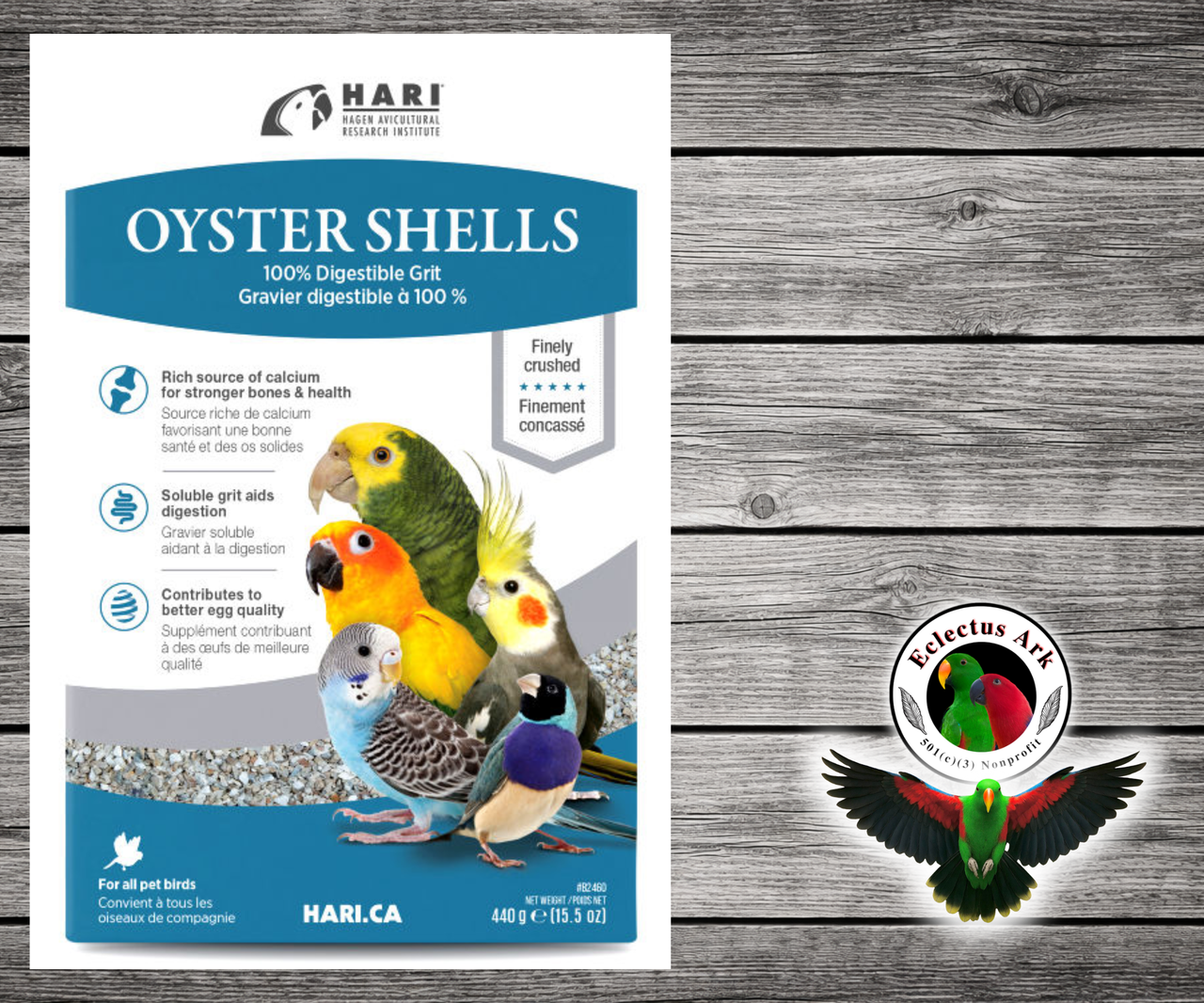 Hagen Hari Crushed Oyster Shells 15.5 Oz specially ground calcium and trace mineral supplement for caged birds, recommended year-round and during mating season.