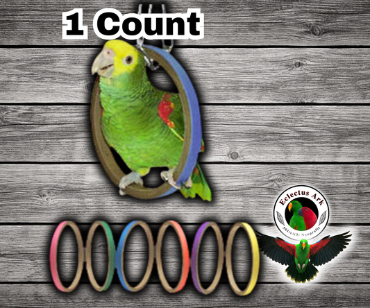 Happy Beaks Birdie Bagel 7 Inch bird toy part with a 7 inch inside diameter for parrots to chew, shred, peel, hold, or hang in the cage. Pack of 1
