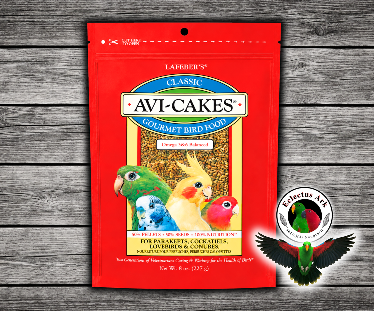 Lafeber Avi-Cakes Work ‘n Chew Food for small birds made with premium seeds, balanced pellets, non-GMO ingredients, and molasses binder for parakeets, cockatiels, lovebirds, conures, budgies, and small parrots.