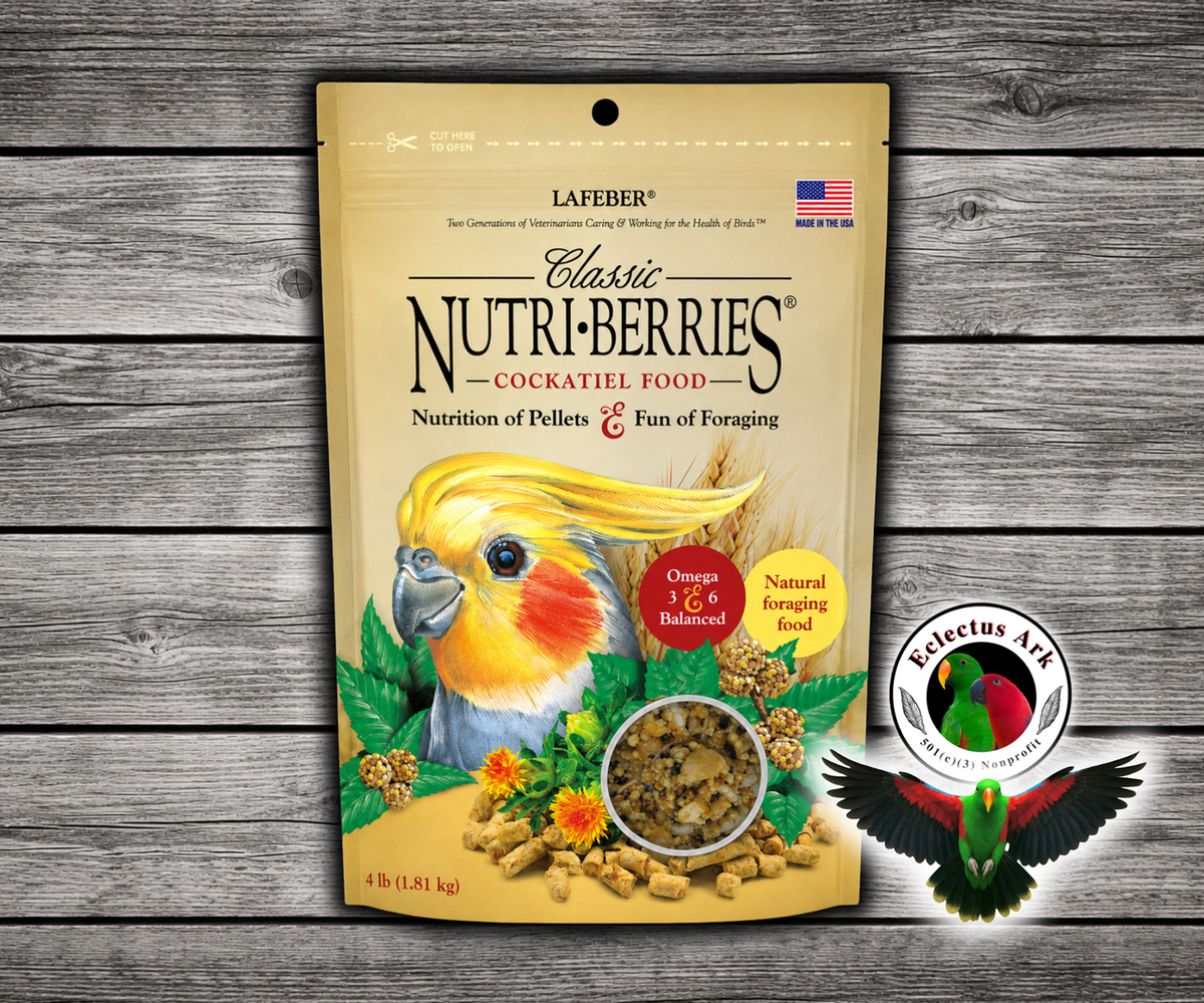 Lafeber Cockatiel Nutri-Berries are balanced food berries with hulled seeds, grains, 8% pellets, vitamins, and minerals. 4 lb