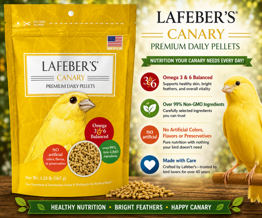 Lafeber Daily Premium Canary Pellet Diet with ground non-GMO corn, soybean meal, oat groats, cane molasses, dried whole egg, vitamins, minerals, amino acids, and omega 3 and 6 fatty acids for canaries. 1.25 lb bag Promo
