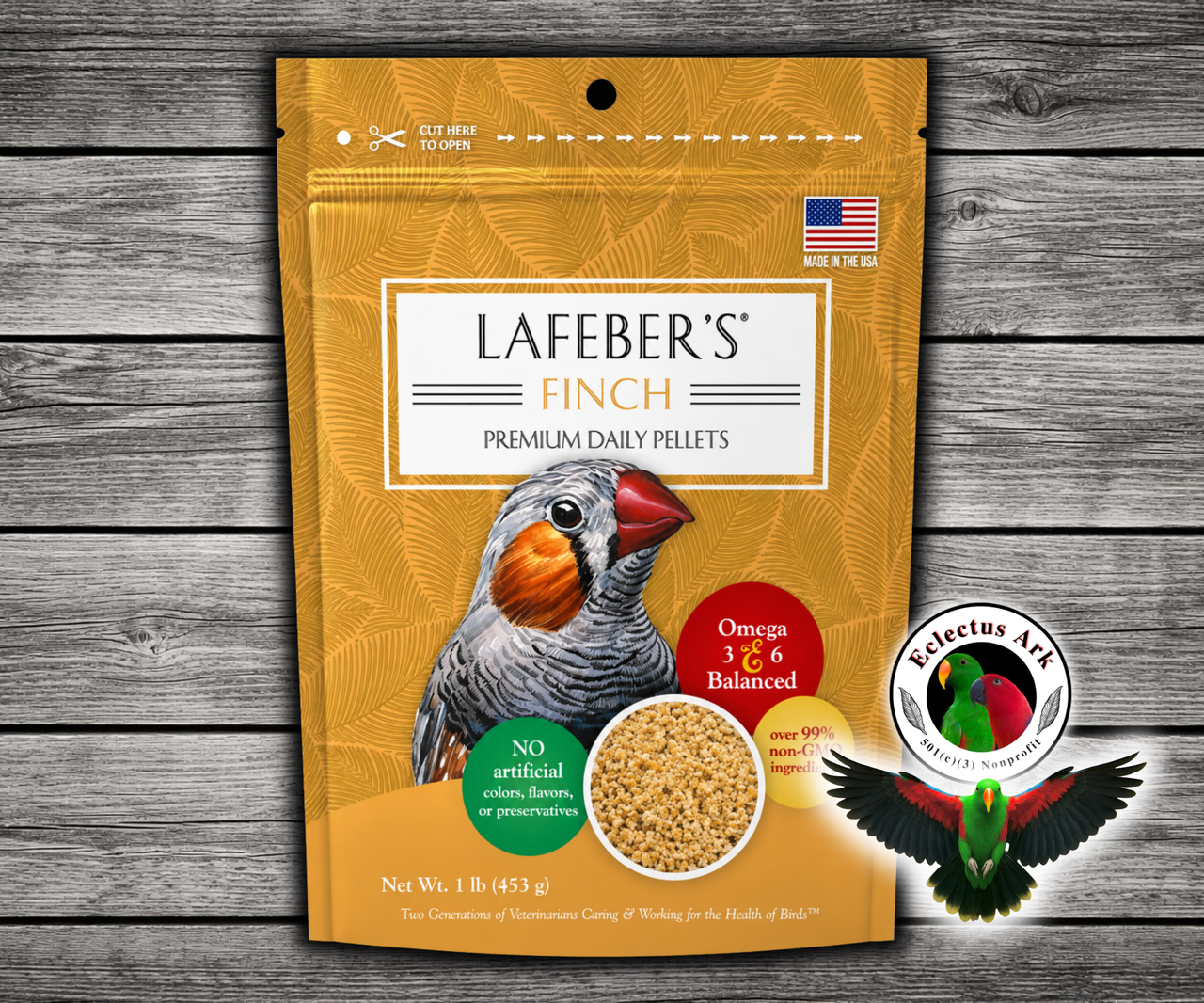 Lafeber Daily Premium Finch Granule Diet with ground non-GMO corn, soybean meal, oat groats, cane molasses, dried whole egg, vitamins, minerals, amino acids, and omega 3 and 6 fatty acids for finches. 1 lb bag