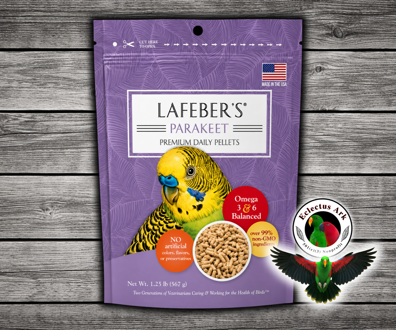 Lafeber Daily Premium Parakeet Pellet Diet with ground corn, soybean meal, oat groats, cane molasses, dried whole egg, vitamins, minerals, amino acids, and omega 3 and 6 fatty acids for parakeets, budgies, lovebirds, cockatiels, and small birds. 1.25 lb bag