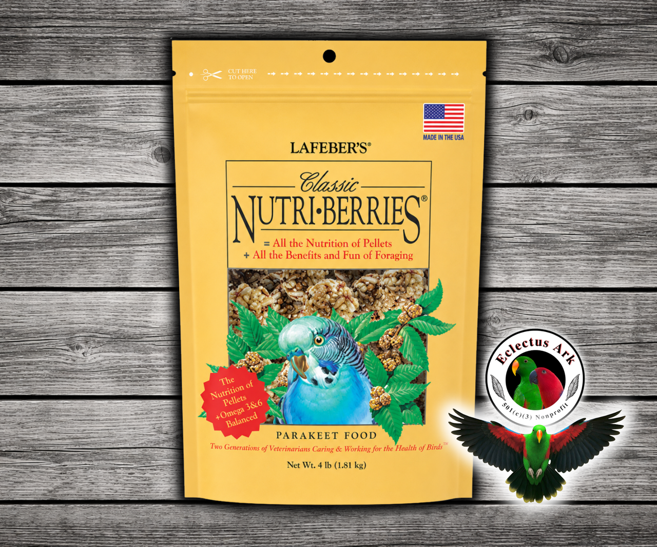 Lafeber Parakeet Nutri-Berries with hulled white proso millet, hulled canary grass seed, oat groats, peanut granules, red millet, 10% pellets, vitamins, minerals, amino acids, and omega fatty acids for parakeets, budgies, lovebirds, parrotlets, and small birds. 4 lb