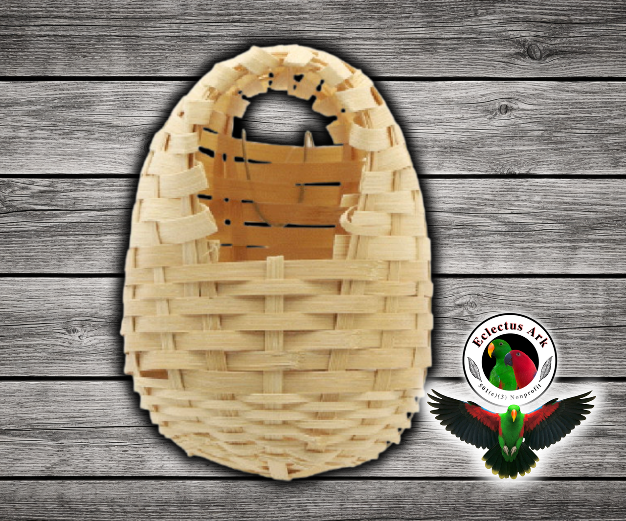 Large Hagen Bamboo Finch Nest made of natural bamboo with metal hook for indoor bird cage use, providing shelter for finches, canaries, nesting pairs, and young birds. Pack of 1