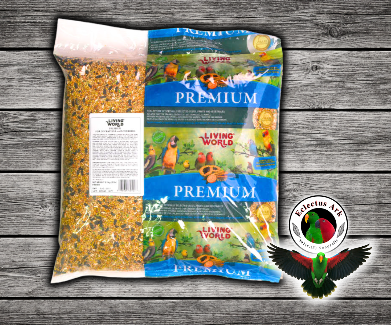 Living World Cockatiel and Lovebird Premium Food 20 Lb with air cleaned polished seeds, grains, fruits, vegetables, nuts, and Tropican enrichment by Hagen.