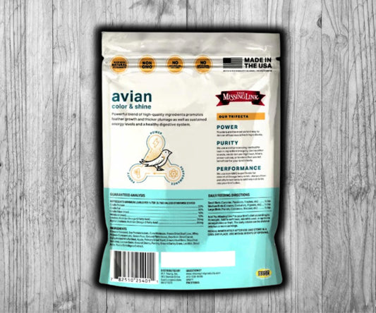 The Missing Link Avian Color & Shine 3.5 oz – Feather growth and color enhancement supplement for birds