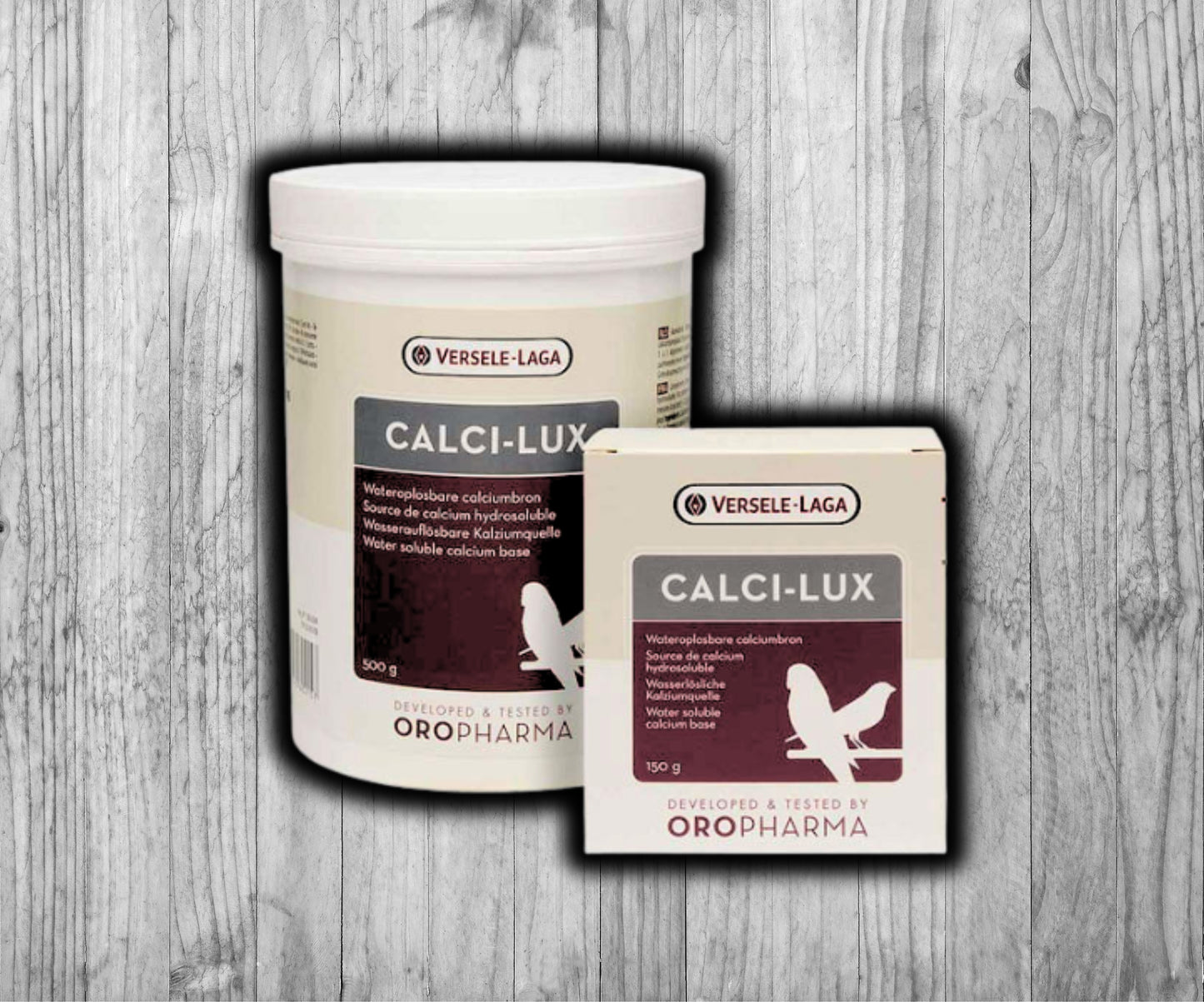 VERSELE-LAGA CALCI-LUX product packaging on a wooden surface