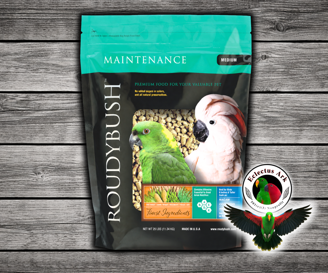 Roudybush Daily Maintenance Medium Parrot Food made with all-natural ingredients and no added food coloring or sugar for parrots, cockatoos, macaws, conures, and small parrots. 25 lb Bag