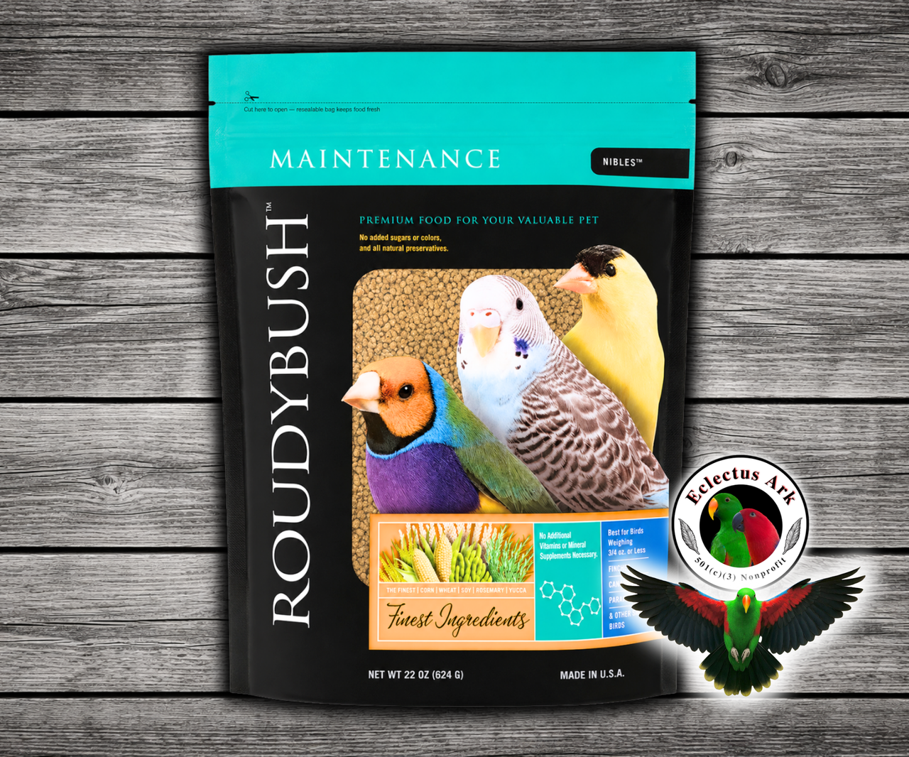 Roudybush Daily Maintenance Nibles Small Bird Food made with all-natural ingredients and no added food coloring or sugar for budgies, parakeets, canaries, and finches. 22 oz bag