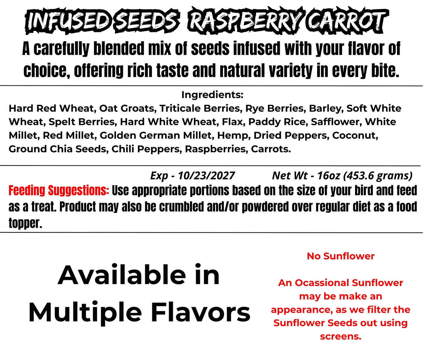 Raspberry Carrot Seed Mix - No Sunflower
