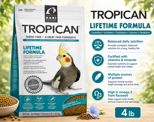 Tropican Lifetime Cockatiel Granules by Hagen, 2 mm extruded maintenance food for cockatiels, lovebirds, rosellas, and parrotlets with vitamins, minerals, grains, nuts, and omega fatty acids 4lb 