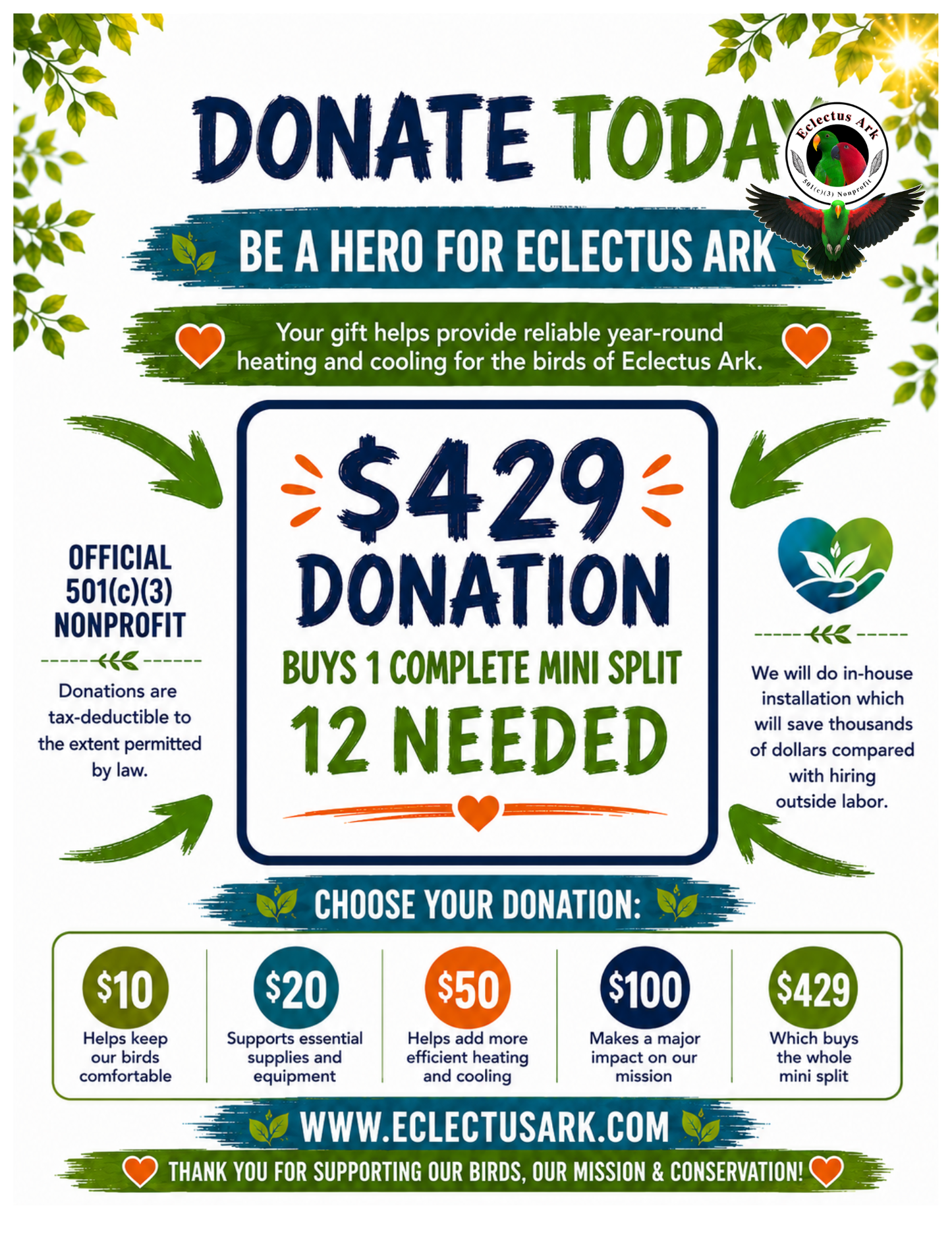 Fundraiser / Donations for Facility Upgrade - Mini Splits for Heating and Cooling