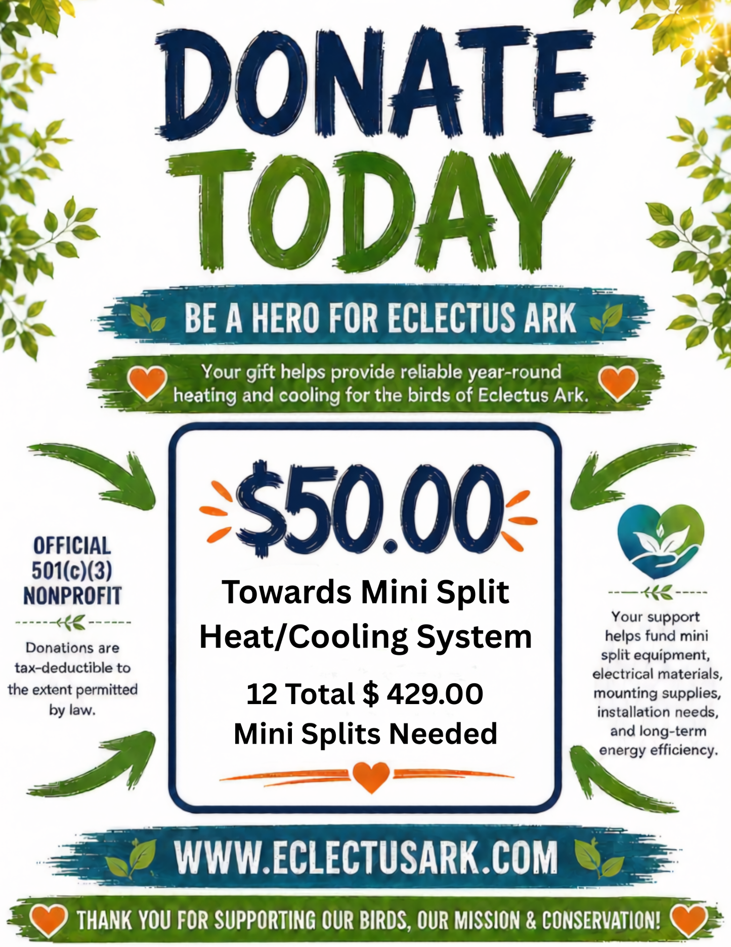 Fundraiser / Donations for Facility Upgrade - Mini Splits for Heating and Cooling