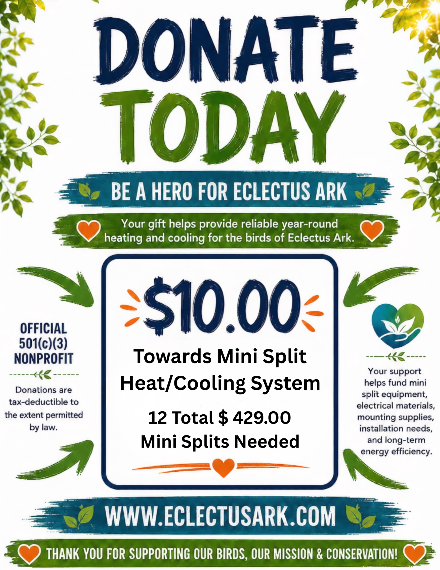 Fundraiser / Donations for Facility Upgrade - Mini Splits for Heating and Cooling